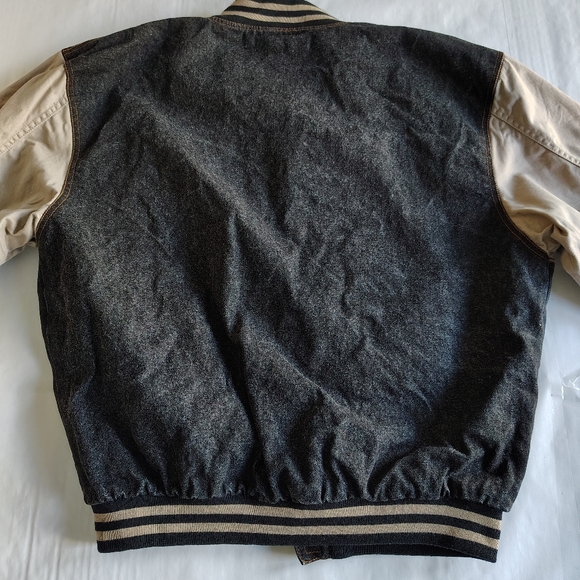 Tri Mountain Varsity Jacket Mens Large Bomber Denim Heavyweight Outdoors Snap - Picture 10 of 15